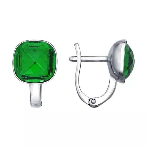 Серьги из серебра с зелёными кристаллами Swarovski