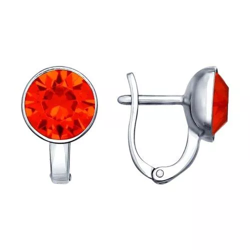 Серьги из серебра с оранжевыми кристаллами Swarovski