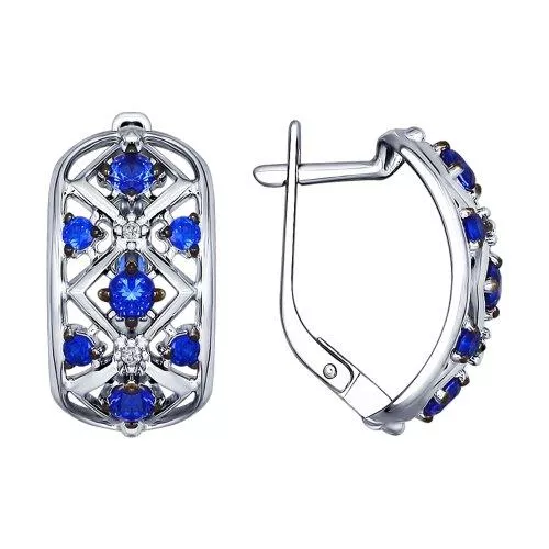 Серьги из серебра с бесцветными и синими фианитами