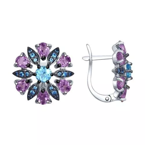 Серьги из серебра с миксом камней