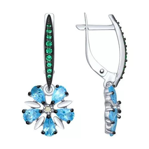 Серьги из серебра с топазами и фианитами