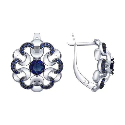 Серьги из серебра с синими фианитами