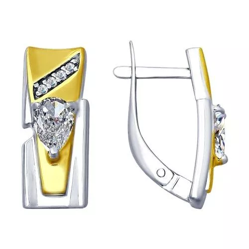 Серьги из золочёного серебра с фианитами