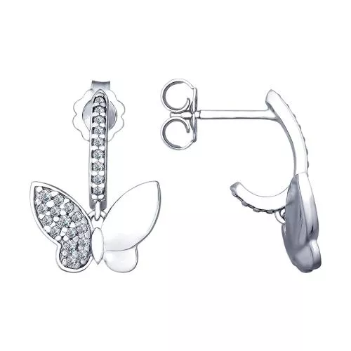 Серьги в виде бабочки из серебра с фианитами