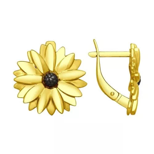 Серьги «Ромашка» из золочёного серебра