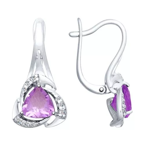 Серьги из серебра с аметистами и фианитами