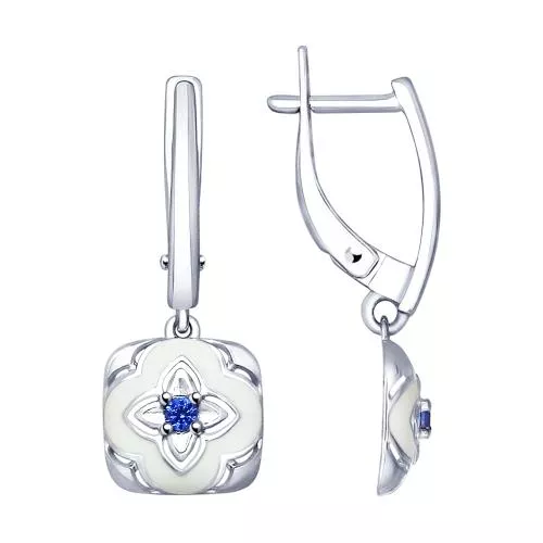 Серьги из серебра с эмалью и фианитами