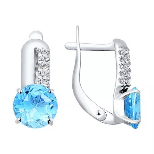 Серьги из серебра с топазами и фианитами