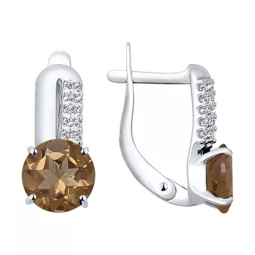 Серьги из серебра с раухтопазами и фианитами