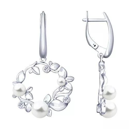 Серьги из серебра с жемчугом и фианитами