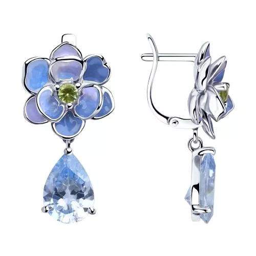 Серьги из серебра с эмалью и фианитами