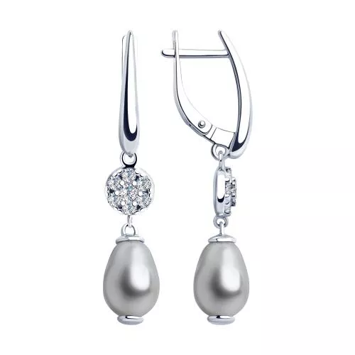 Серьги из серебра с жемчугом Swarovski и фианитами