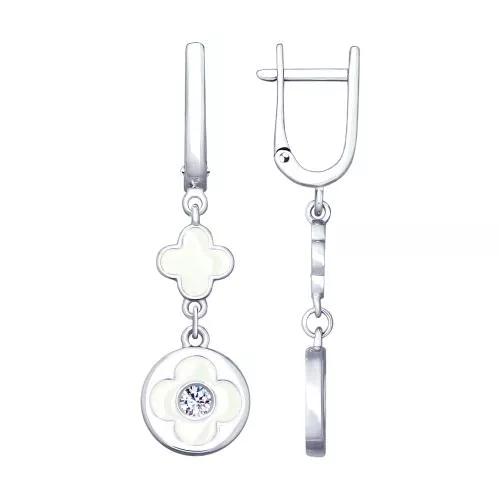 Серьги из серебра с эмалью и фианитами