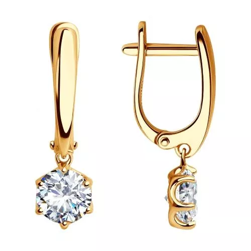 Серьги из золочёного серебра с фианитами