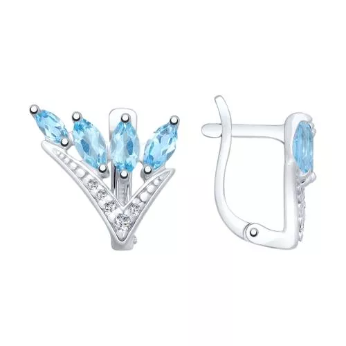 Серьги из серебра с топазами и фианитами