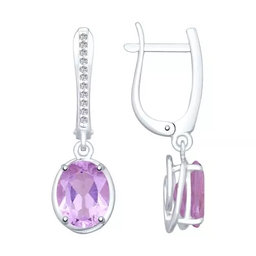 Серьги из серебра с аметистами и фианитами