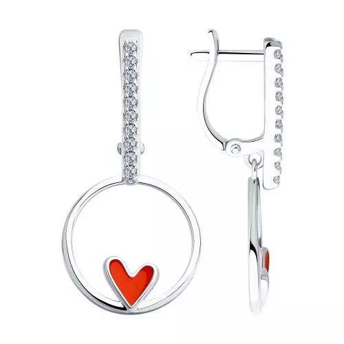 Серьги из серебра с эмалью и фианитами