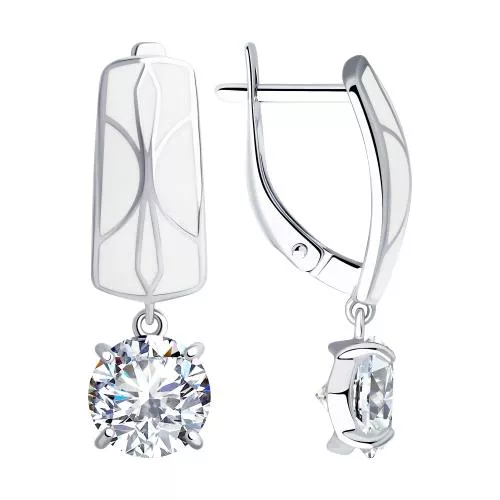 Серьги из серебра с эмалью и фианитами