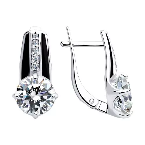 Серьги из серебра с эмалью и фианитами