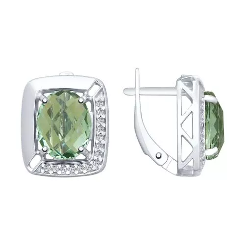 Серьги из серебра с кварцем и фианитами