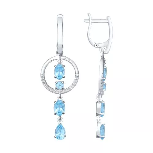 Серьги из серебра с топазами и фианитами