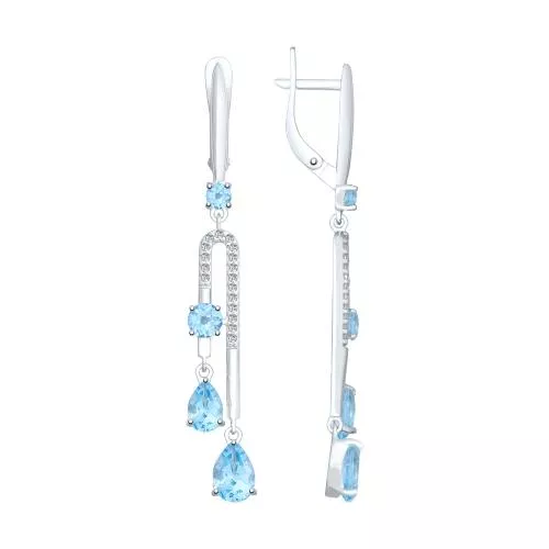 Серьги из серебра с топазами и фианитами