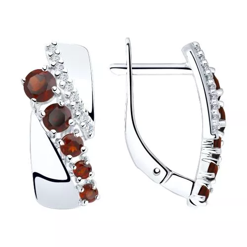 Серьги из серебра с гранатами и фианитами