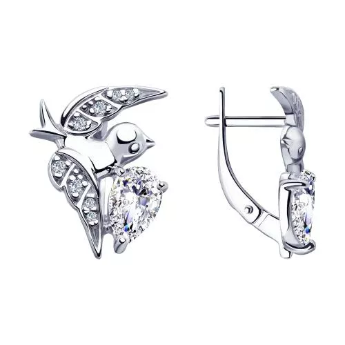 Серьги из серебра с фианитами