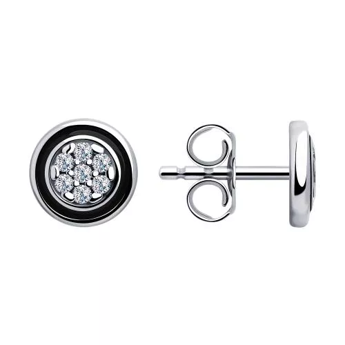 Серьги из серебра с эмалью и фианитами