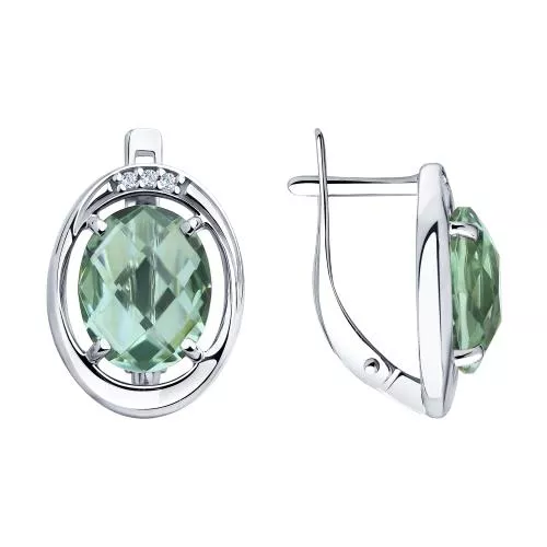 Серьги из серебра с кварцем и фианитами