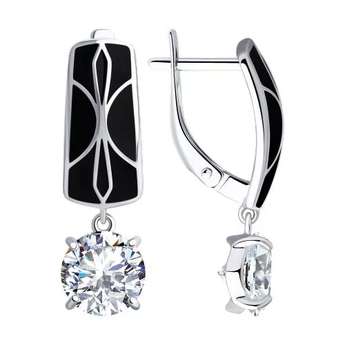 Серьги из серебра с эмалью и фианитами