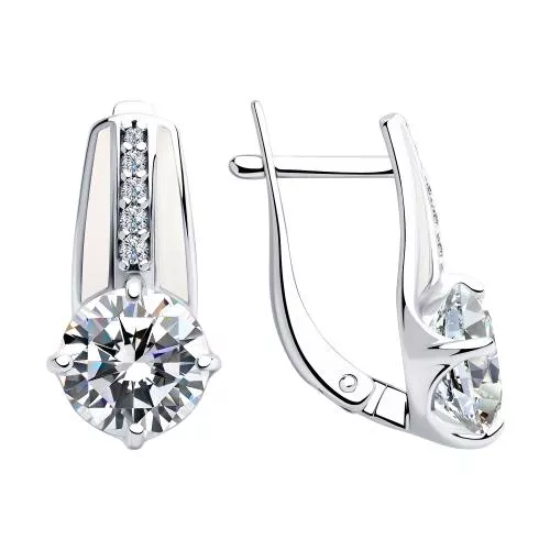 Серьги из серебра с эмалью и фианитами