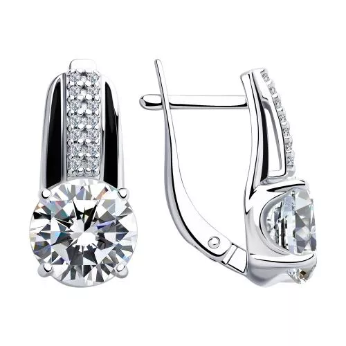 Серьги из серебра с эмалью и фианитами