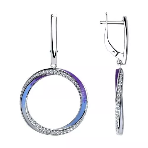 Серьги из серебра с эмалью и фианитами