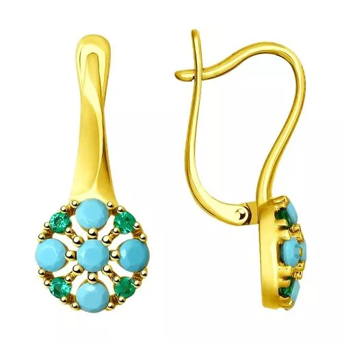 Серьги из золочёного серебра с голубыми ситаллами и фианитами