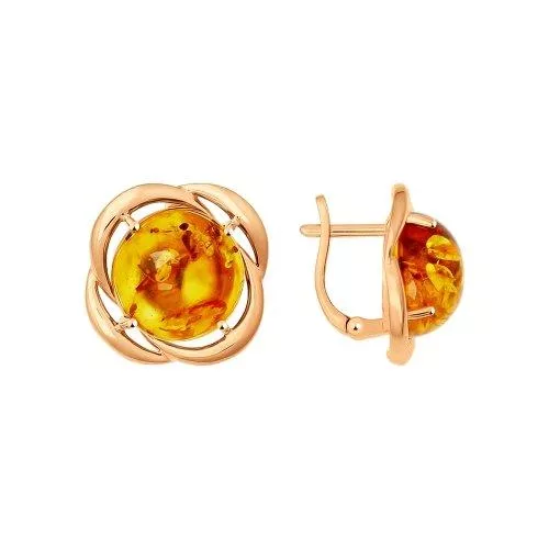 Серьги из золочёного серебра с янтарём (пресс.)