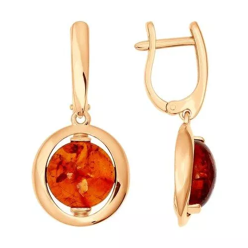 Серьги из золочёного серебра с янтарём (пресс.)