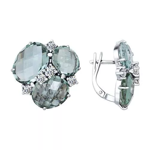 Серьги с кварцем из серебра