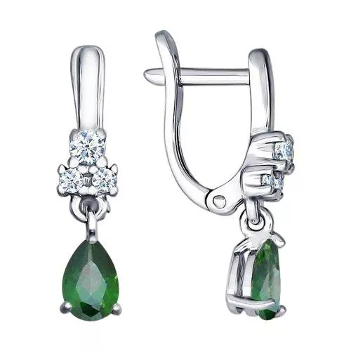 Серьги из серебра с зелеными фианитами