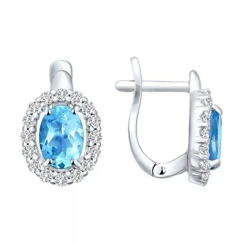 Серьги из серебра с топазами и фианитами