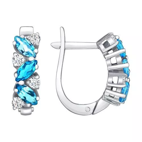 Серьги из серебра с топазами и фианитами