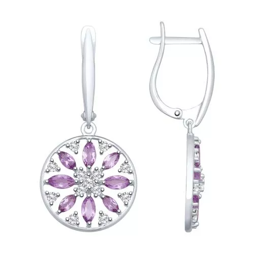 Серьги из серебра с аметистами и фианитами