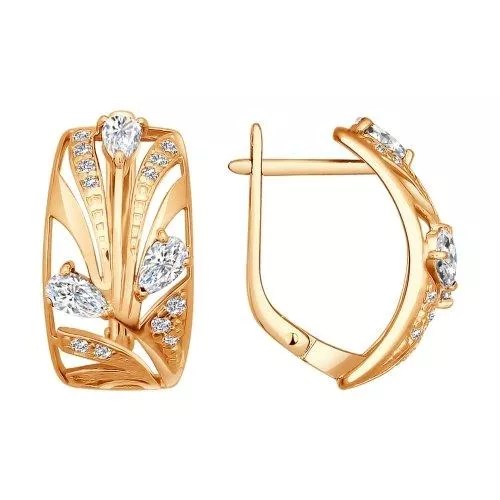 Серьги из золочёного серебра с фианитами