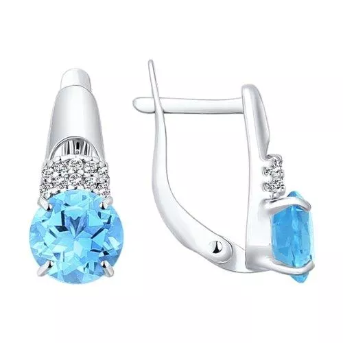 Серьги из серебра с топазами и фианитами