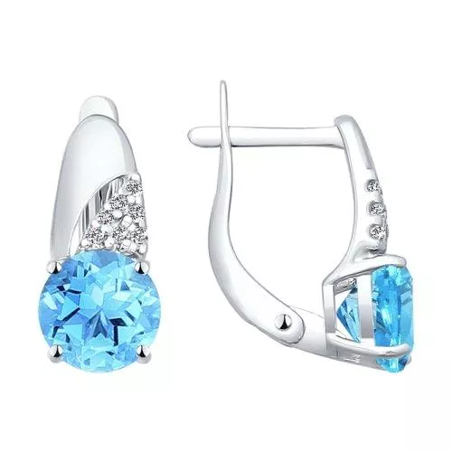 Серьги из серебра с топазами и фианитами