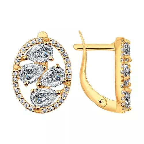 Серьги из золочёного серебра с фианитами