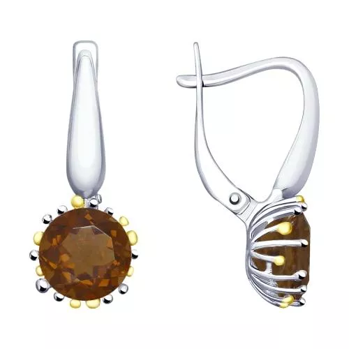 Серьги из золочёного серебра с раухтопазами