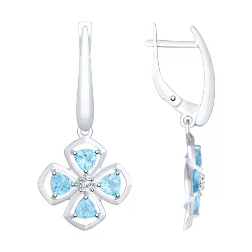 Серьги из серебра с топазами и фианитами