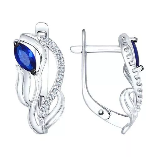 Серьги из серебра с бесцветными и синими фианитами
