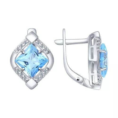 Серьги из серебра с топазами и фианитами